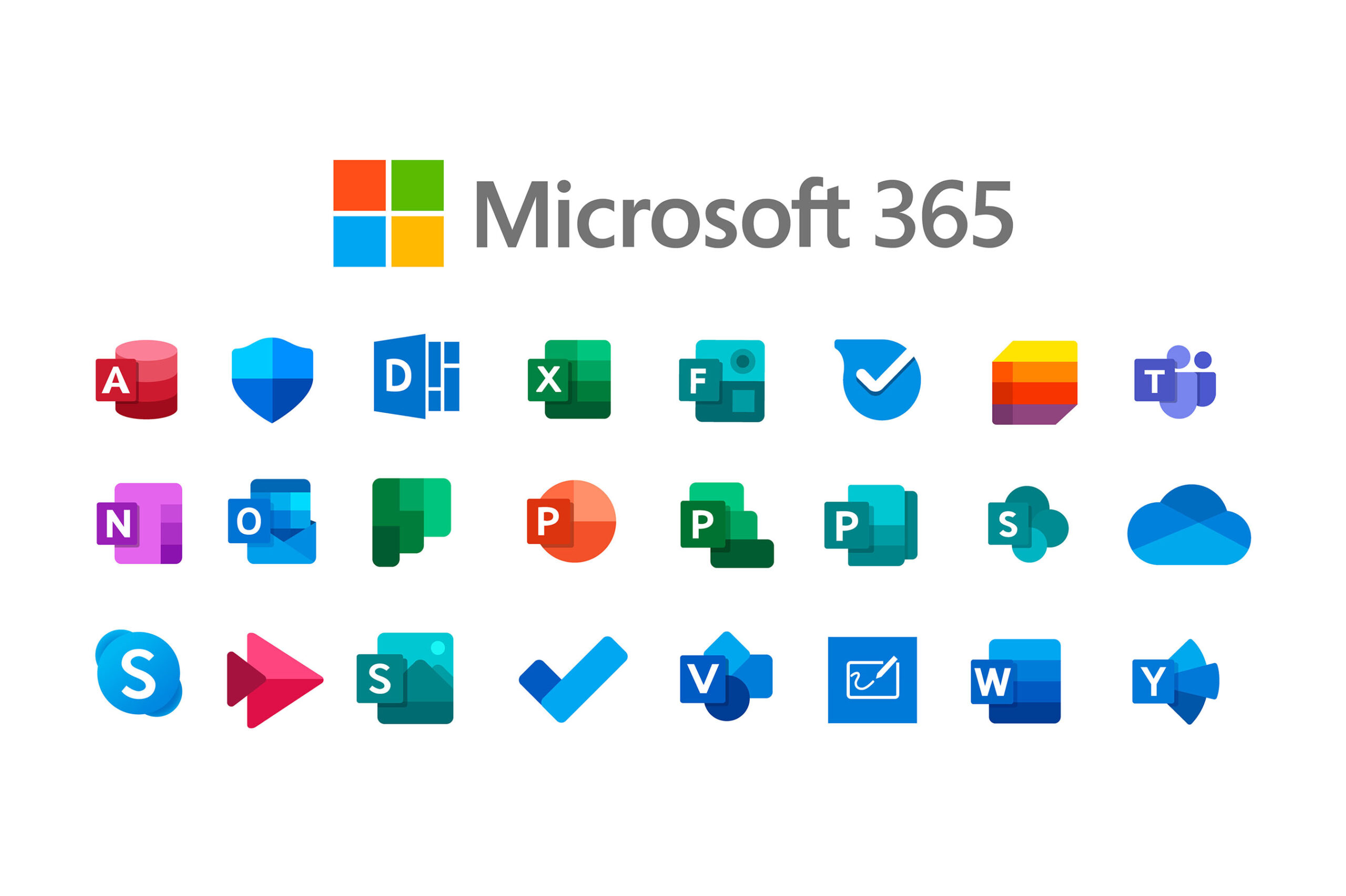 icons collection of microsoft products microsoft 365, on white background, vector illustration
